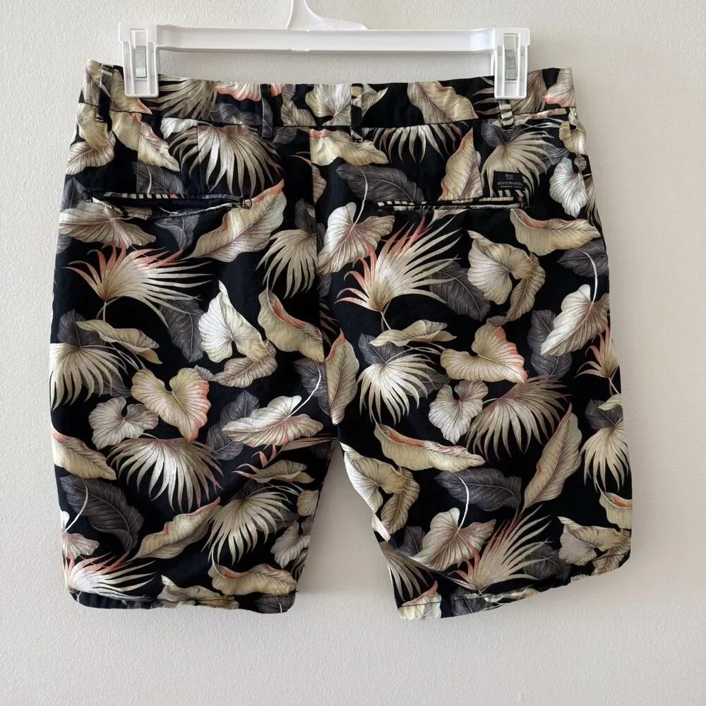 Scotch & Soda Men Sz 32 Tropical Palm Leaf Chino Shorts Black Botanical Coastal